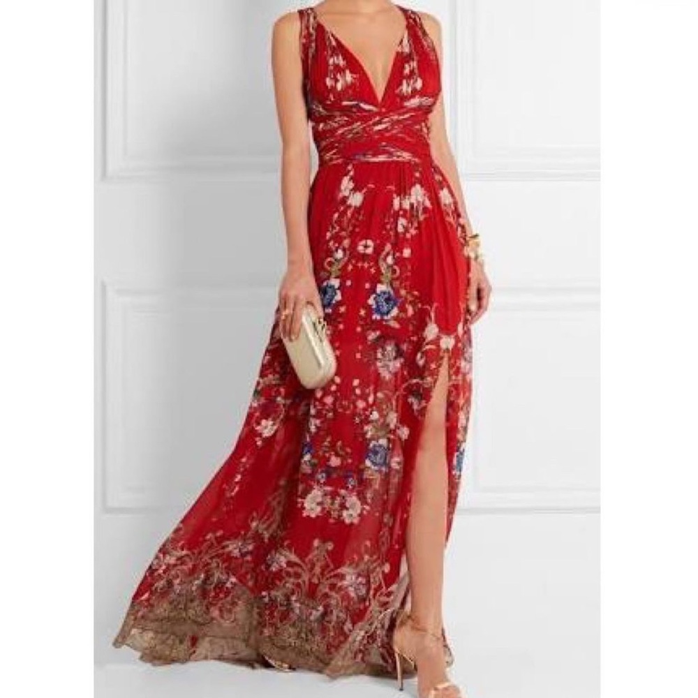 Roberto Cavalli Floral Gold plated Plisse Gown